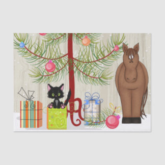 Papier Mousseline Joli Cheval Brown et Kitten Grange Noël