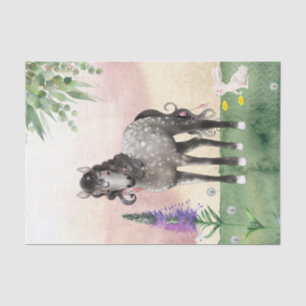 Papier Mousseline Joli Cheval gris pomme dans les prés et les fleurs