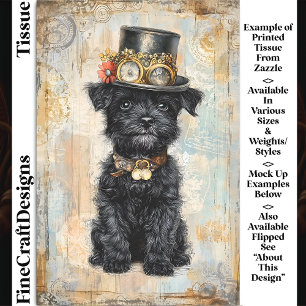 Papier Mousseline Joli chiot noir avec chapeau Steampunk DL1L découp