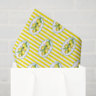 Papier Mousseline Joli citron sur fond rayé jaune et blanc
