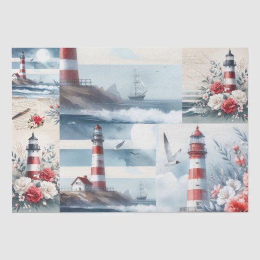 Papier Mousseline Joli collage de phare de Noël côtier  (Recto)