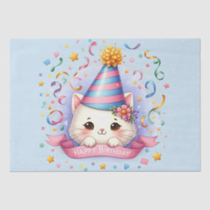 Papier Mousseline Joli dessin animé Kawaii Kitty Chat Joyeux Anniver