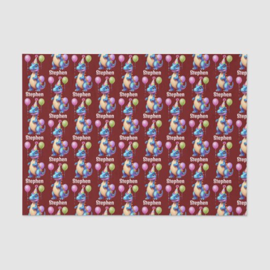Papier Mousseline Joli dinosaure bleu d'anniversaire (Recto)