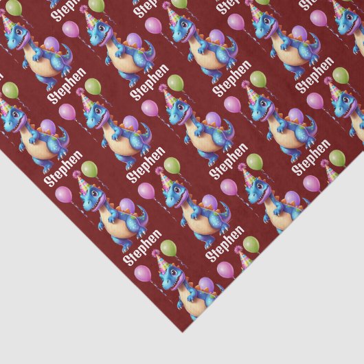 Papier Mousseline Joli dinosaure bleu d'anniversaire (Détail)