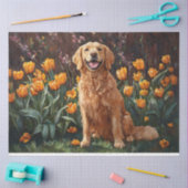 Papier Mousseline Joli Golden Retriever dans un jardin de tulipes (Artisanat)