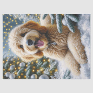 Papier Mousseline Joli Goldendoodle Découpe de Paysage Hivernal