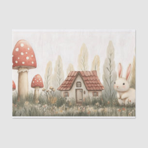 Papier Mousseline Joli Lapin, Cottage, Champignons Fairy Tale Art
