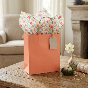 Papier Mousseline Joli motif artistique floral rouge corail rose ble