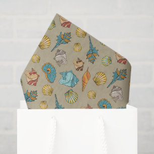 Papier Mousseline joli motif carrelé de coquillages de plage