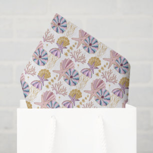 Papier Mousseline joli motif de coquillages de plage en carrés