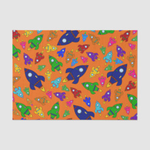 Papier Mousseline Joli motif de fusées orange