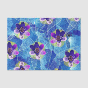 Papier Mousseline Joli motif floral artistique violet et bleu