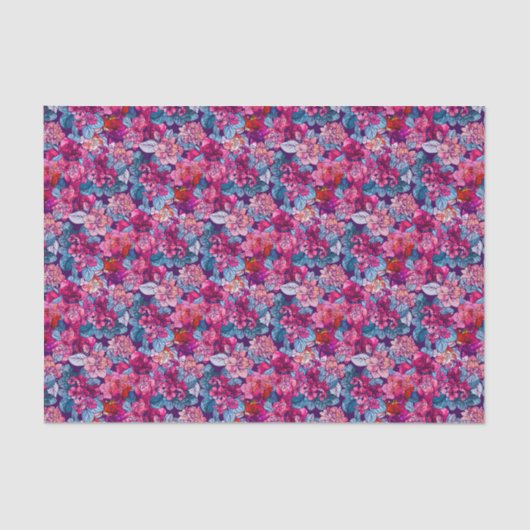 Papier Mousseline Joli motif floral rose bleu violet (Recto)