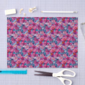 Papier Mousseline Joli motif floral rose bleu violet (Artisanat)