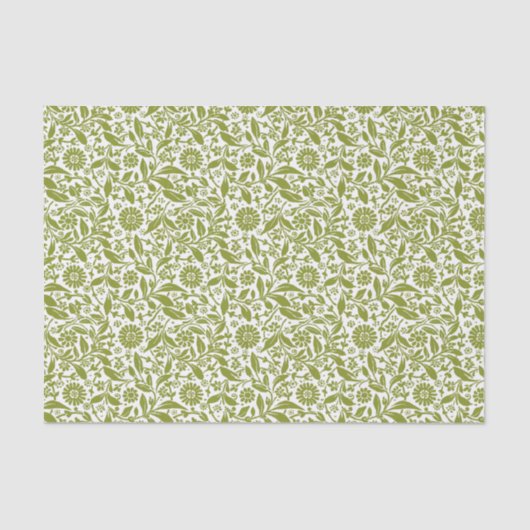 Papier Mousseline Joli motif floral vert et blanc (Recto)
