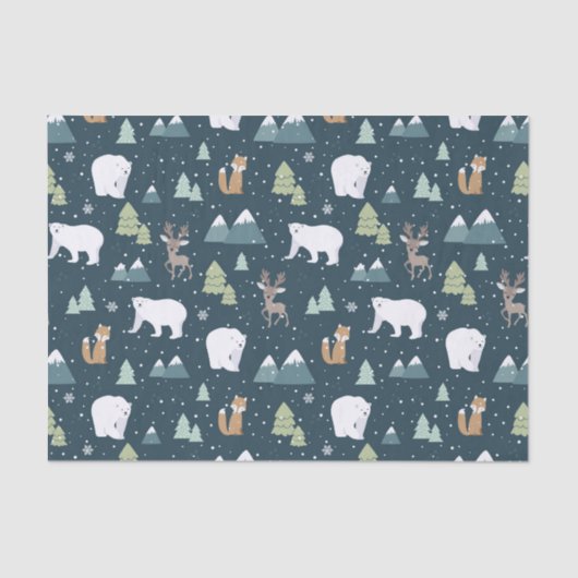 Papier Mousseline Joli Noël Animaux d'hiver Motif rustique (Recto)