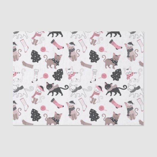 Papier Mousseline Joli Noël Kitty Chat Motif (Recto)