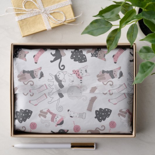 Papier Mousseline Joli Noël Kitty Chat Motif (Cadeau)