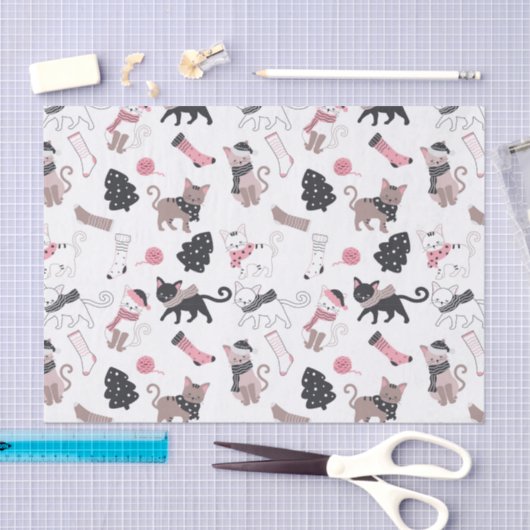 Papier Mousseline Joli Noël Kitty Chat Motif (Artisanat)