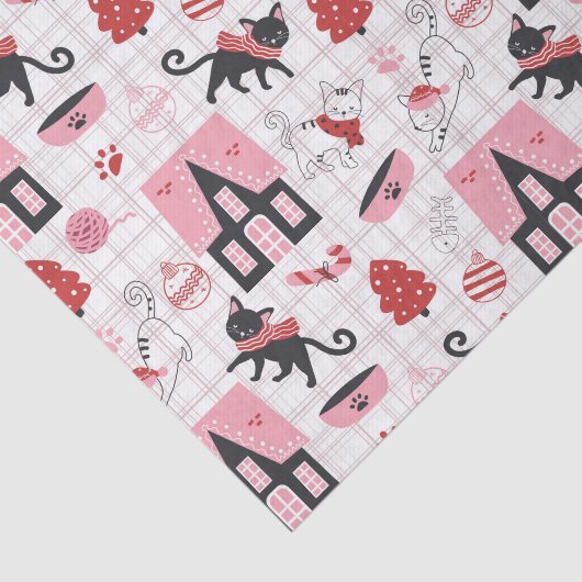 Papier Mousseline Joli Noël Kitty Chat Motif (Détail)