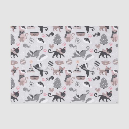 Papier Mousseline Joli Noël Kitty Chat Motif (Recto)