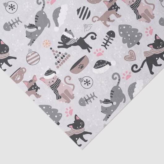 Papier Mousseline Joli Noël Kitty Chat Motif (Détail)