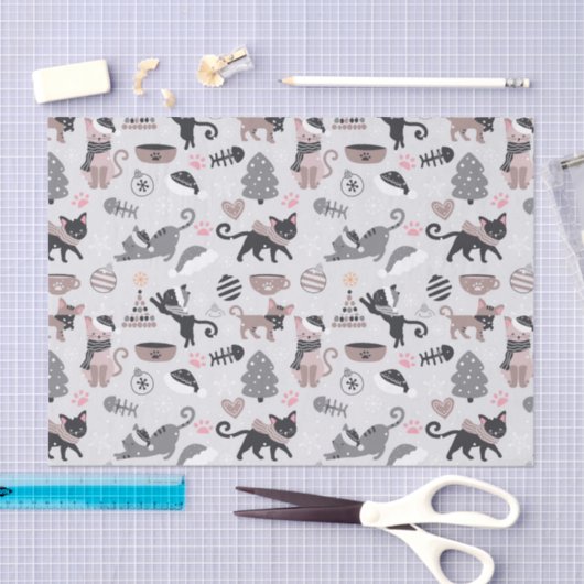 Papier Mousseline Joli Noël Kitty Chat Motif (Artisanat)