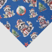 Papier Mousseline Joli Noël Raccoons Cadeaux Snowglobe sur Blue (Détail)
