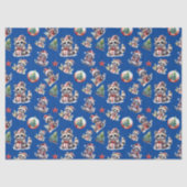 Papier Mousseline Joli Noël Raccoons Cadeaux Snowglobe sur Blue (Recto)