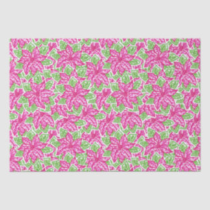 Papier Mousseline Joli Noël rose et vert Poinsettias