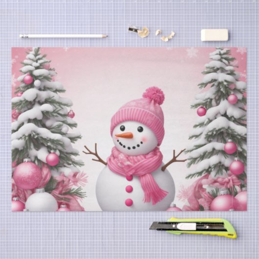 Papier Mousseline Joli Noël Rose Snowman & Trees (Artisanat)
