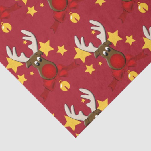 Papier Mousseline Joli Noël Rudolph Reindeer Rouge (Détail)