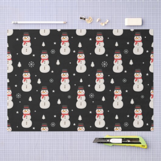 Papier Mousseline Joli Noël Snowman Noir (Artisanat)