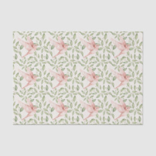 Papier Mousseline Joli oiseau rose et feuillage vert.