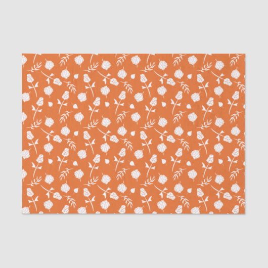 Papier Mousseline Joli Orange Roses Blanches Rosebud Floral Print (Recto)