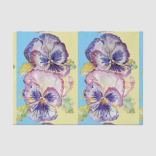 Papier Mousseline Joli Pansy Fleur Floral Pastel Blue Motif