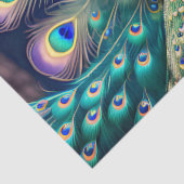 Papier Mousseline Joli paon avec plumage turquoise et or (Détail)