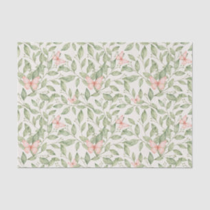 Papier Mousseline Joli papillons roses et feuillage vert