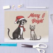Papier Mousseline Joli Père Noël Chien et Chat Joyeux et Bright Chri (Artisanat)