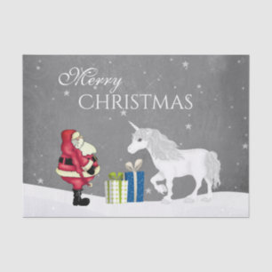 Papier Mousseline Joli Père Noël et Unicorn Joyeux Noël