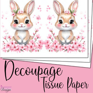 Papier Mousseline Joli petit lapin fleurs roses
