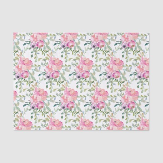Papier Mousseline Joli rose Aquarelle Fleurs (Recto)