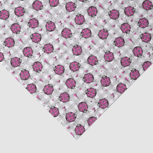 Papier Mousseline Joli rose chaud et noir Ladybug Dessin Motif enfan (Détail)