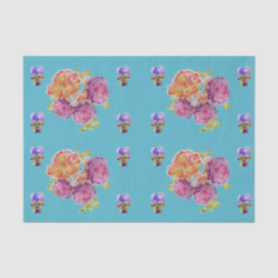 Papier Mousseline Joli Rose Floral Turquoise Rose Motif