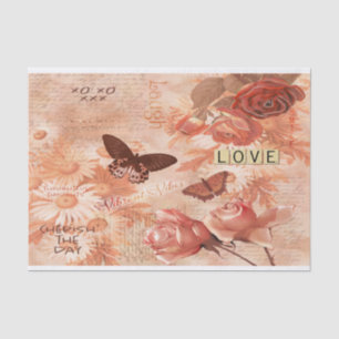 Papier Mousseline Joli Rose rose papillon Vintage Decoupage