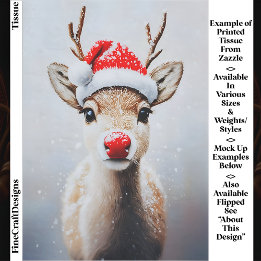 Papier Mousseline Joli Rudolf avec chapeau de Père Noël dans la neig