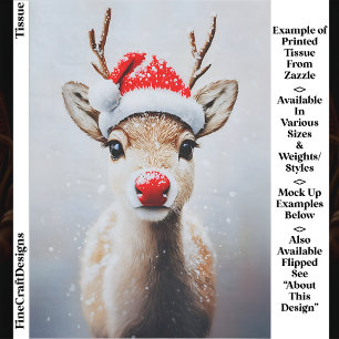 Papier Mousseline Joli Rudolf avec chapeau de Père Noël dans la neig