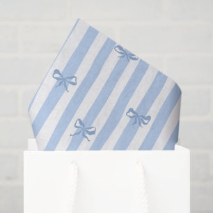 Papier Mousseline Joli Shabby chic rayures bleues Bows