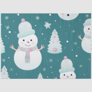Papier Mousseline Joli Snowmen Snowflakes Green Christmas