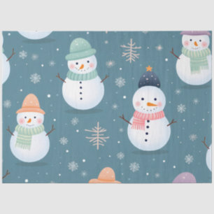 Papier Mousseline Joli Snowmen Snowflakes Green Christmas